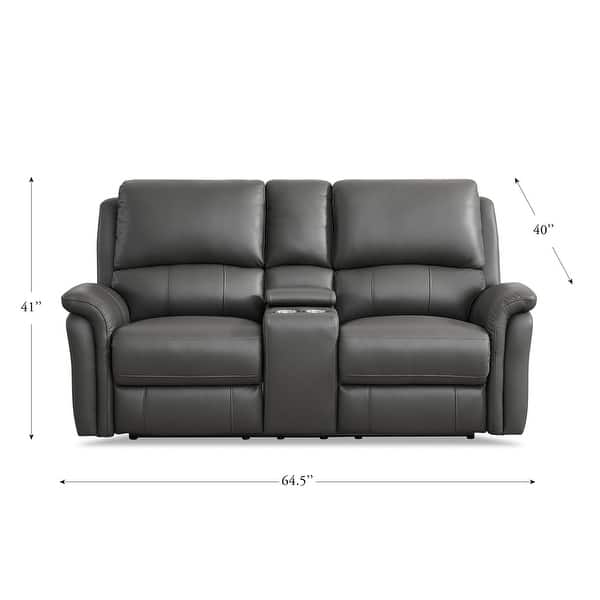 dimension image slide 0 of 2, Hydeline Erindale Zero Gravity Power Recline and Headrest Top Grain Leather Sofa, Loveseat and Recliner with Built in USB Ports