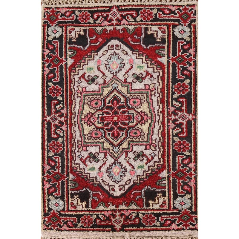 Heriz Serapi Oriental Rug Hand-Knotted Wool Carpet - 2'0"x 3'0"