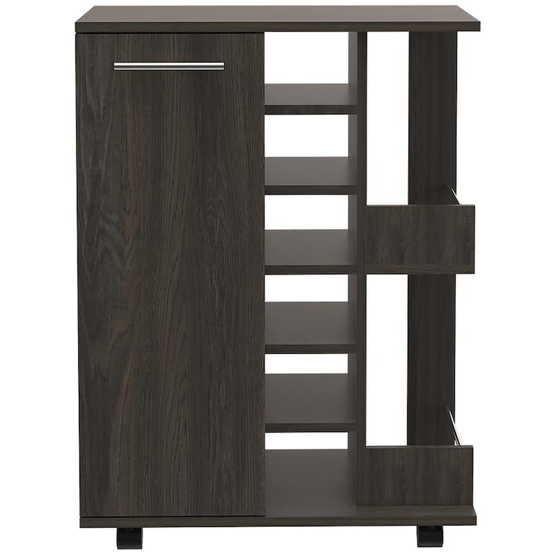 Rolling Bar Cart with Wine Rack and Storage Cabinet on Wheels for Home - 23.7 x 14.8” x 32.4”