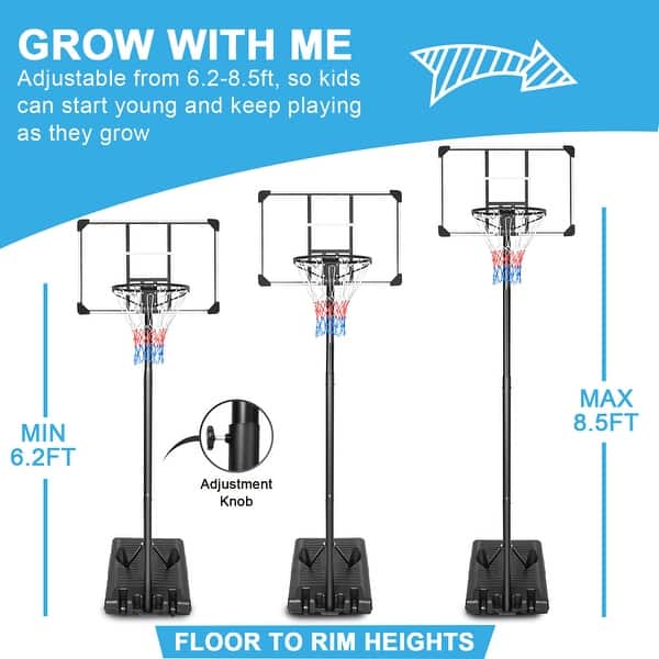 dimension image slide 1 of 2, Transparent Goal Basketball Height Adjustable Backboard with Wheels,Outdoor Indoor Basketball Goal Game Play