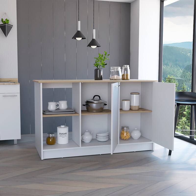 Kitchen Island Padua, Kitchen, White / Light Oak