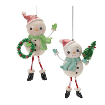 Snowman Christmas Ornaments Set of 12 Resin Tree Decor 4 Inch - 5.5” x 2.25” x 4”