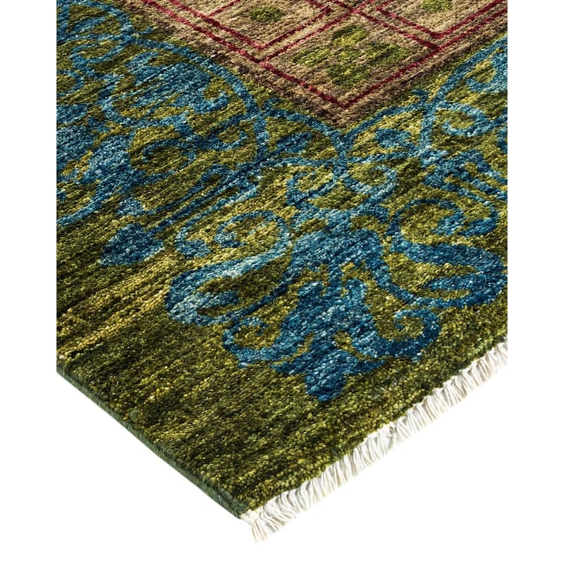 Overton Handknotted Wool Vintage Inspired Contemporary Suzani Green Area Rug - 22' 6" x 12' 2"