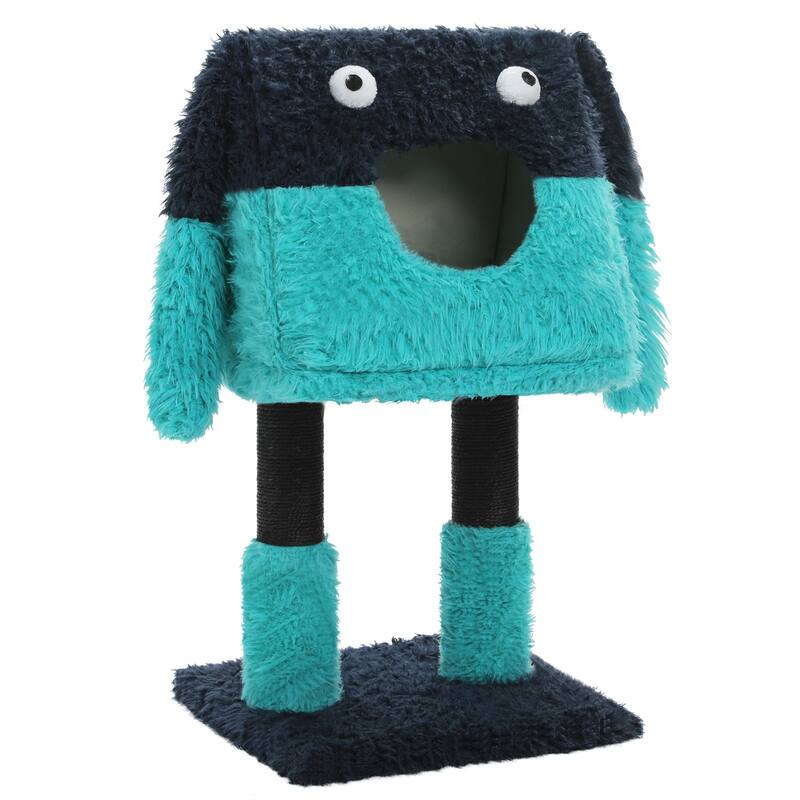 Indoor cat tower with cat condo and sisal scratching post - Blue