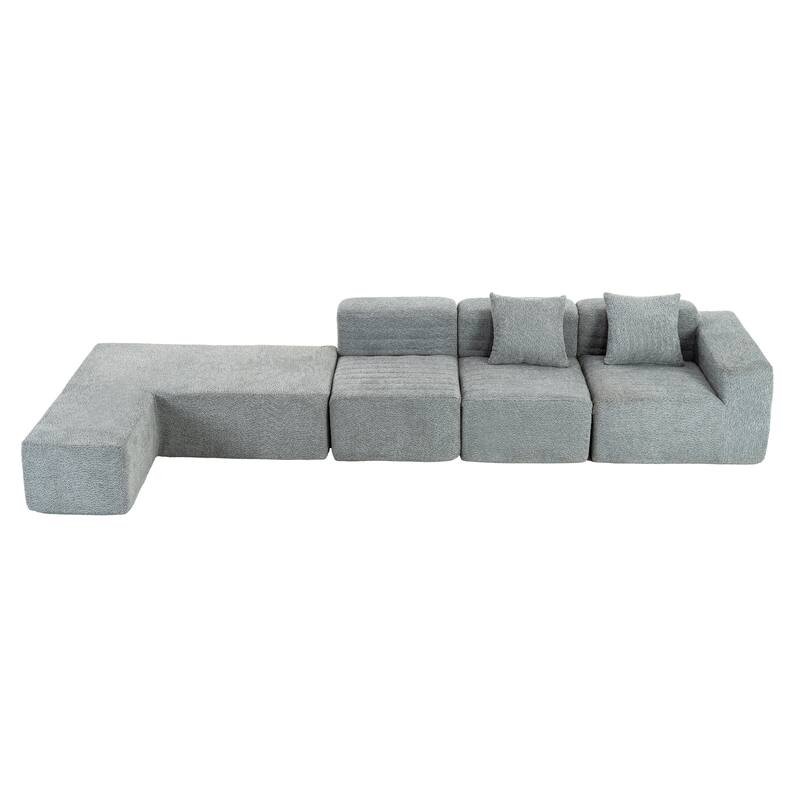 116.5" Sectional Sofa Full-compressed Sofa Couch Free-combined Sofa for Living Room, Beige