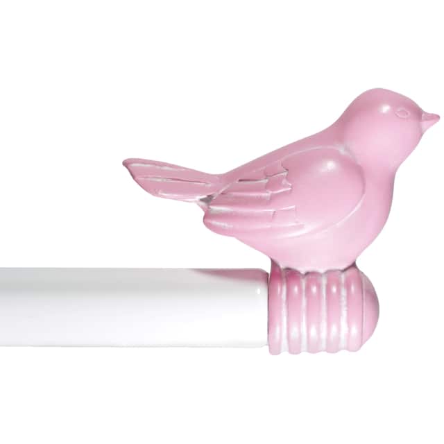 Cute Bird Finial Adjustable Decorative Designer Curtain Rod - 84"-120" - Baby Pink