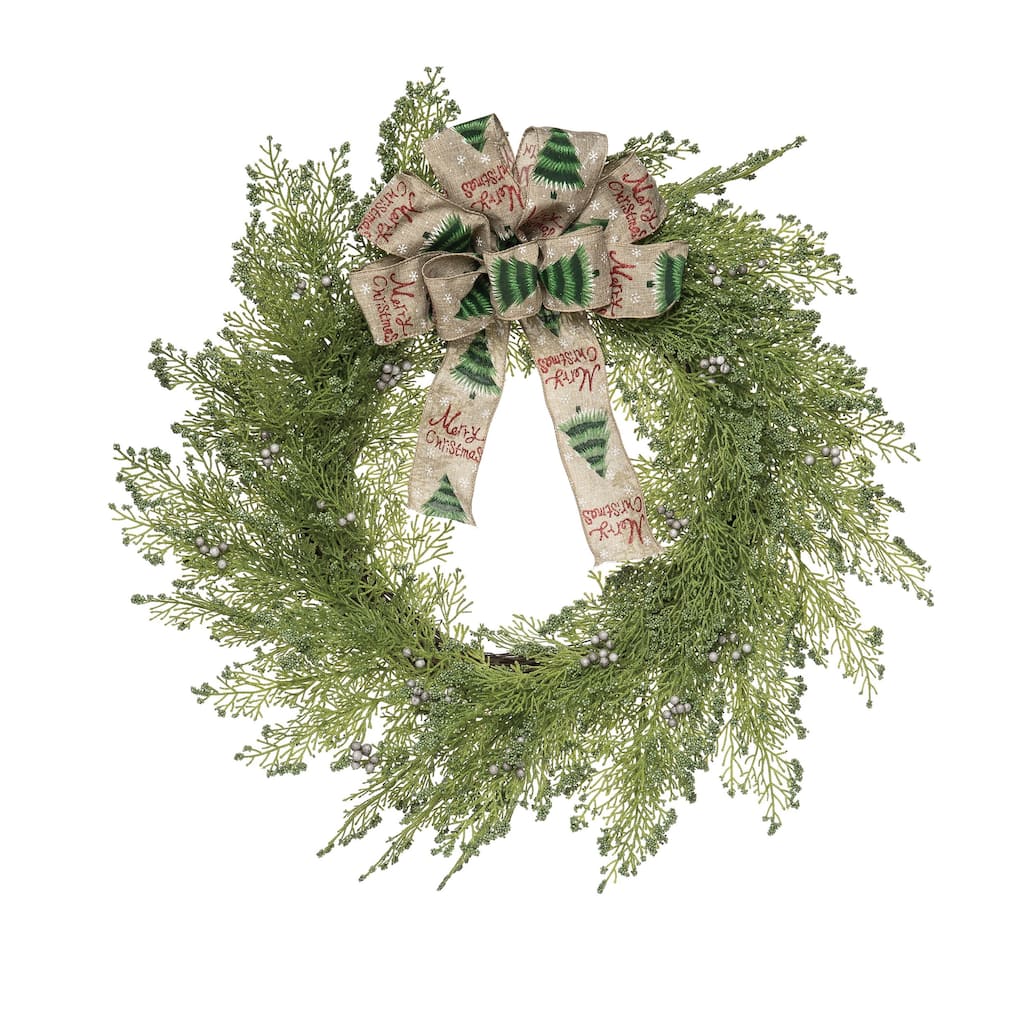 Transpac Artificial 28 in. Green Christmas Merry Artificial Wreath