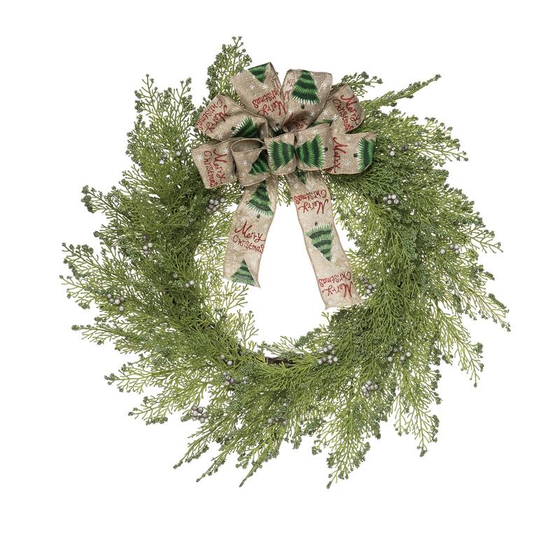 Transpac Artificial 28 in. Green Christmas Merry Artificial Wreath