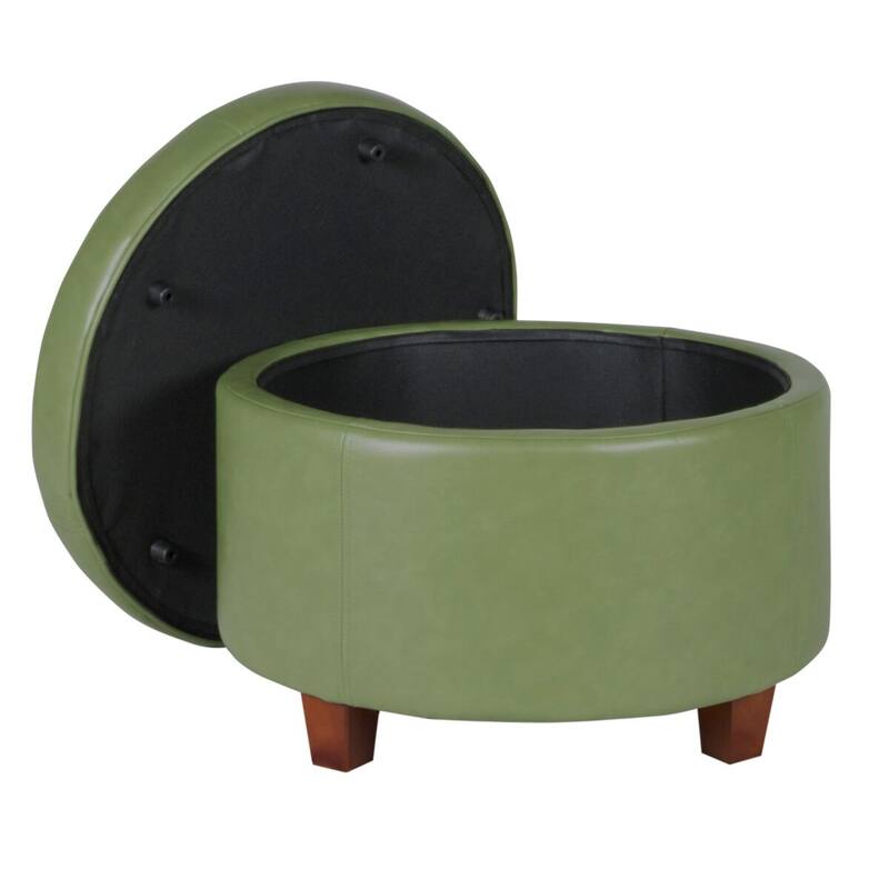 Porch & Den Rockwell Green Faux Leather Round Storage Ottoman