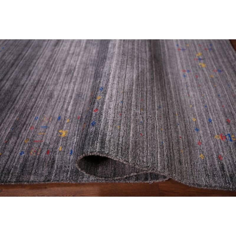 Striped Tribal Gabbeh Indian Area Rug Hand-Knotted Wool Carpet - 5'2"x 7'10"