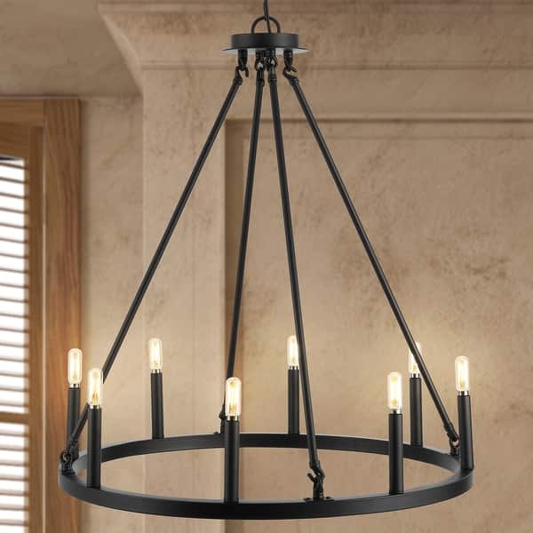 slide 2 of 24, Gio Ring Iron Rustic Farmhouse LED Chandelier, by JONATHAN Y 28"