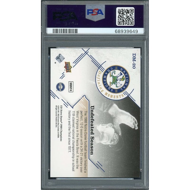 Lou Holtz 2017 Upper Deck Notre Dame 1988 Champions Signed Card #DM-20 Auto PSA - 8'6" x 11'6"