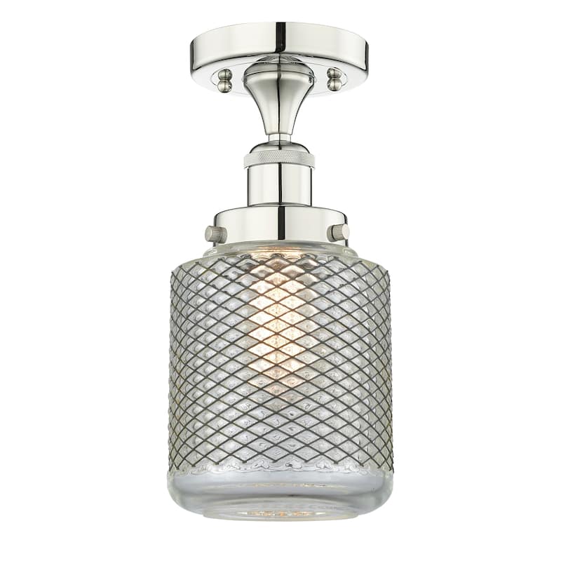 Innovations Lighting Stanton - 1 Light 6" Semi-Flush Mount - Polished Nickel/Clear Wire Mesh