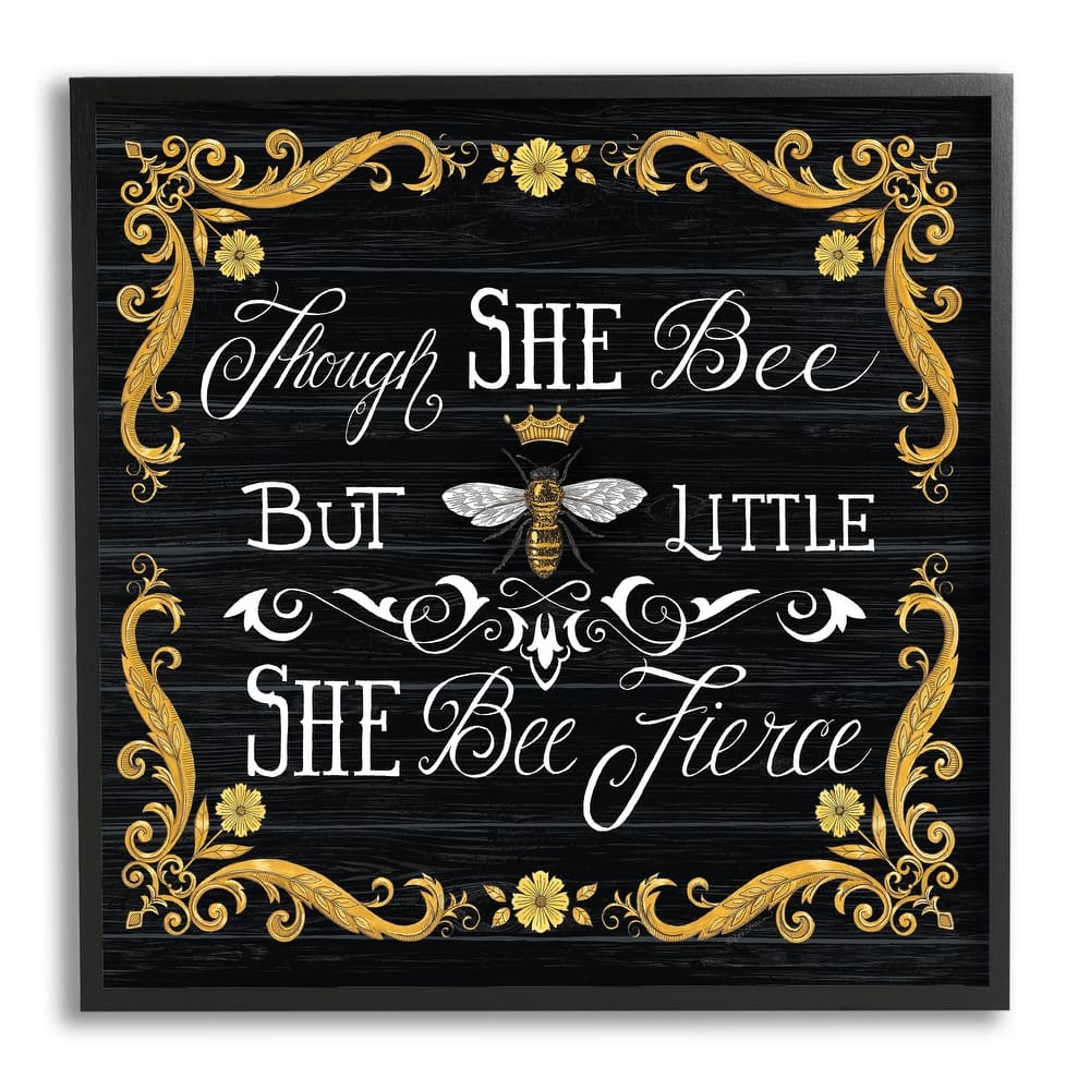 Stupell She Bee Fierce Female Motivational Phrase Vintage Pun Framed Wall Art - Black