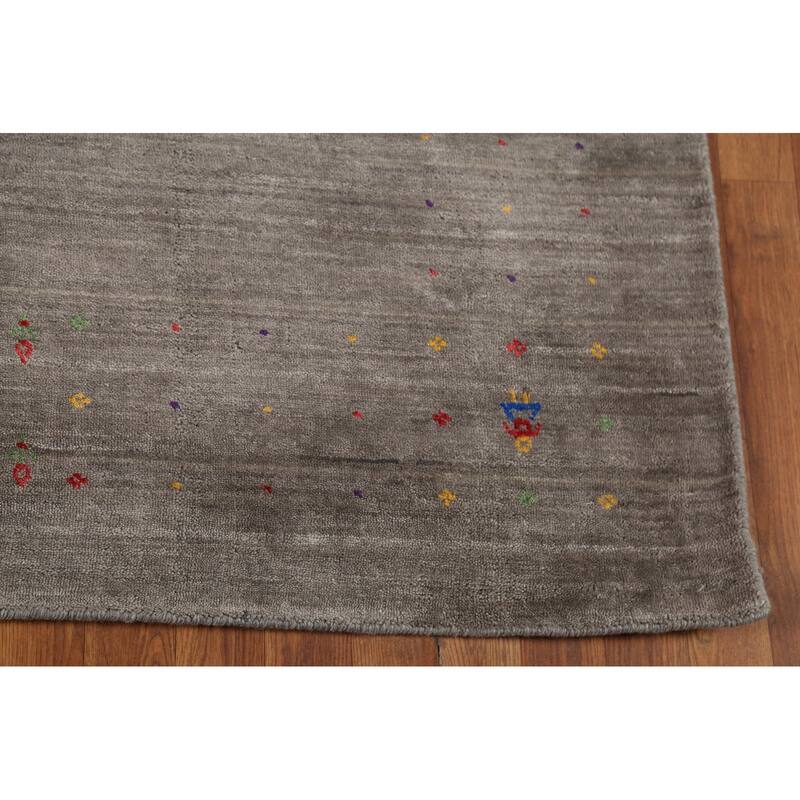 Tribal Gabbeh Area Rug Hand-Knotted Oriental Grey Wool Carpet - 5'5"x 7'7"