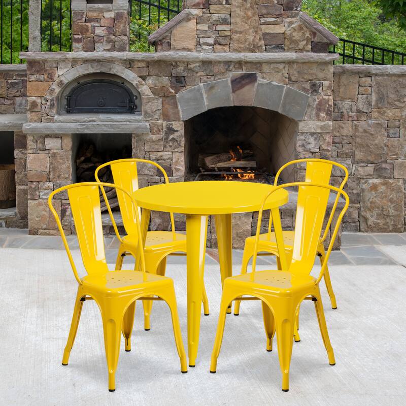 30-inch Round 5-piece Metal Indoor/ Outdoor Dining Set - Yellow