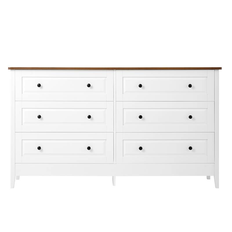 6 Drawer Dresser for Bedroom, Floor Standing Clothing Organizer, Wood Storage Cabinet with Wide Drawers & Metal Handles