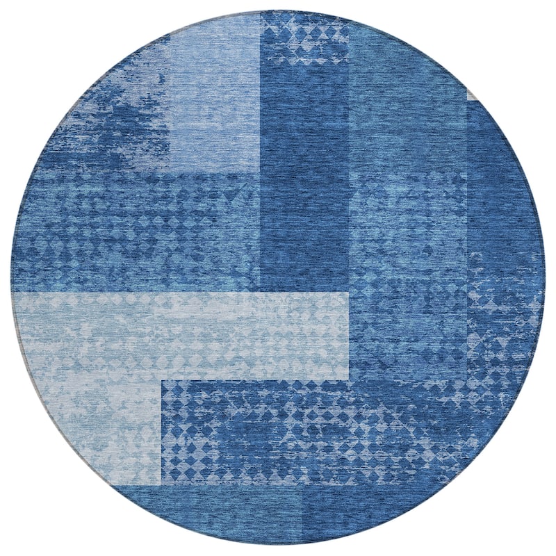 Machine Washable Indoor/ Outdoor Modern Blocks Chantille Rug