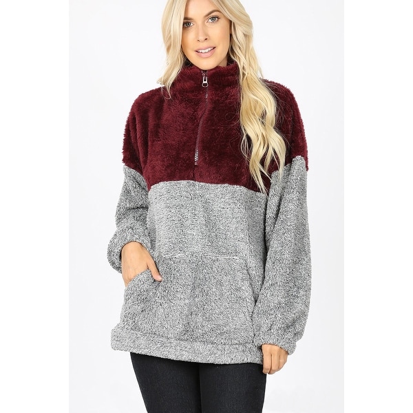 JED Women's Contrast Half Zip Plush Pullover Sweater. Opens flyout.