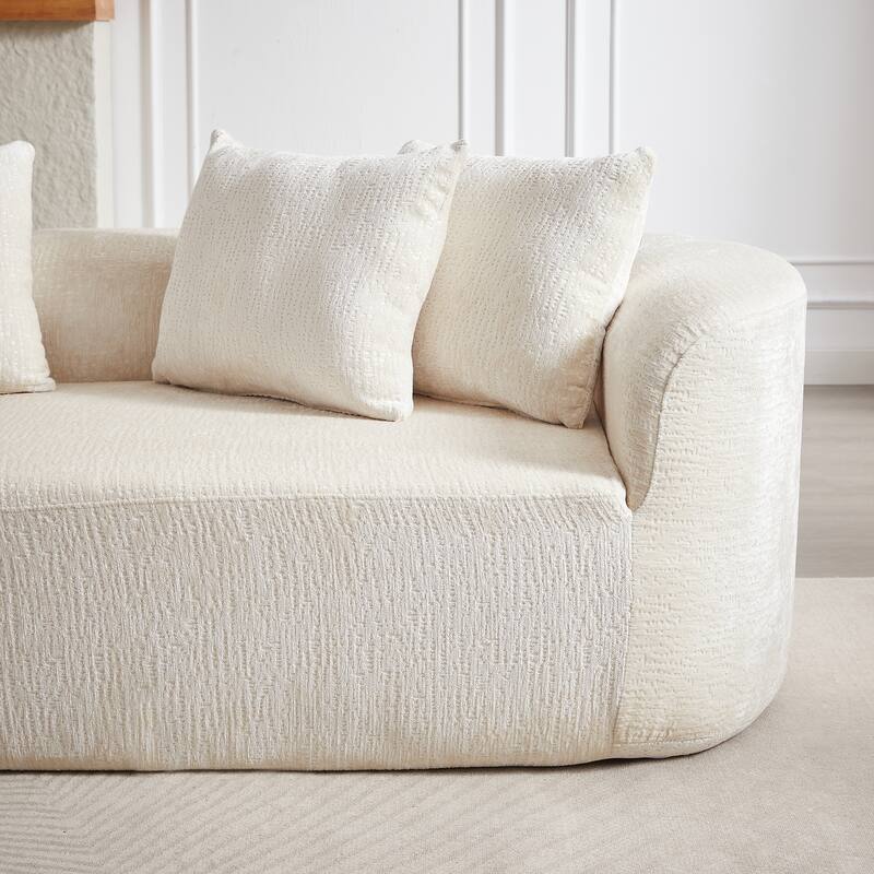 114" Chenille Cloud Sectional Sofa with Extra Deep Seating, and 4 Throw Pillows & No-Assembly Design