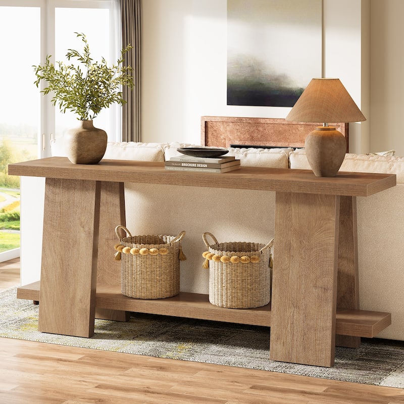 70.8 Inches Wooden Sofa Table, 2-Tier Console Table with Storage Shelf - 70.8" L x 11.81" W x 33.4" H