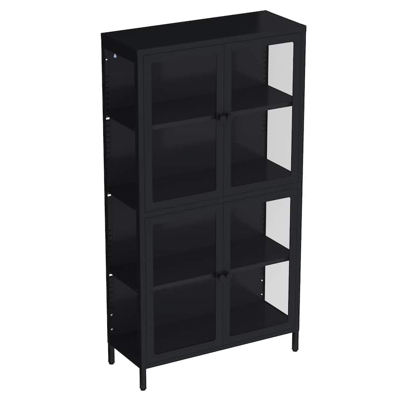 Four Glass Door Storage Cabinet with Adjustable Shelves and Feet Cold-Rolled Steel Sideboard Furniture