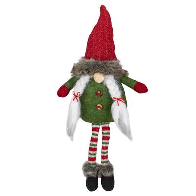 25" Red Green and White Sitting Tabletop Female Gnome Christmas Decoration