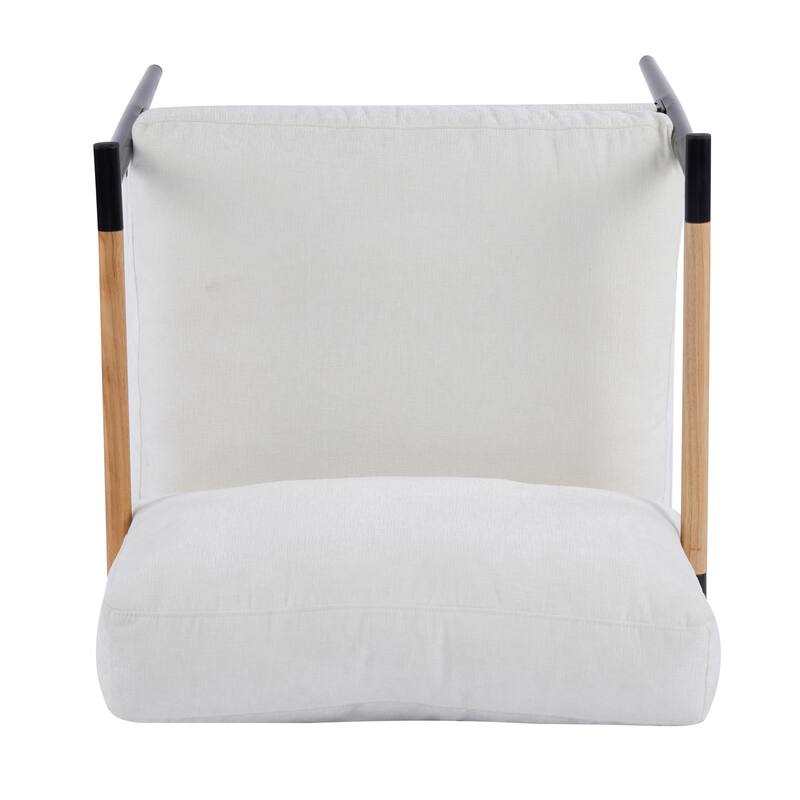 27.56" Modern Accent Chair w/ Plush Cushions & Minimalist Metal Frame & Wooden Armrest Design