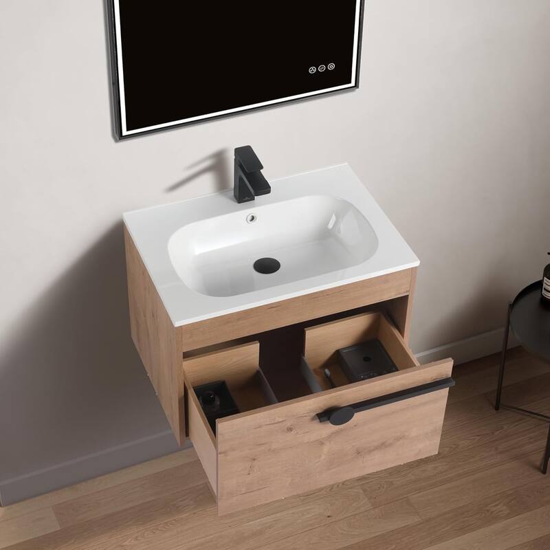 Blossom All-Wood Floating Bathroom Vanity with SMC Sink, Wall Mounted