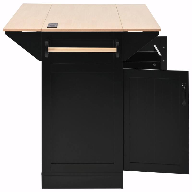 55.7" Kitchen Island with Drop Leaves, Rolling Cart with Power Outlet, Spice Rack, and 3 Drawers