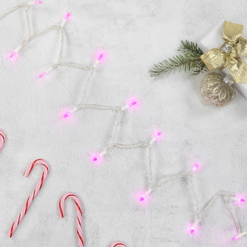 50 LED Pink Mini Christmas Lights - 16.25 ft White Wire