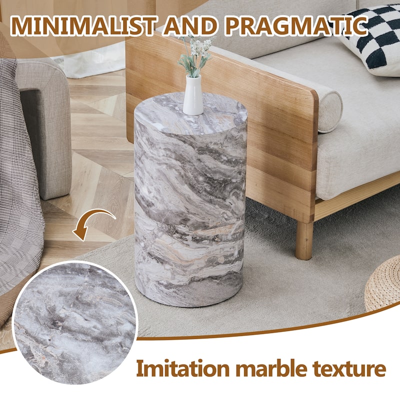 GDFStudio Lysander Grey Marble Textured Cylindrical Side Table
