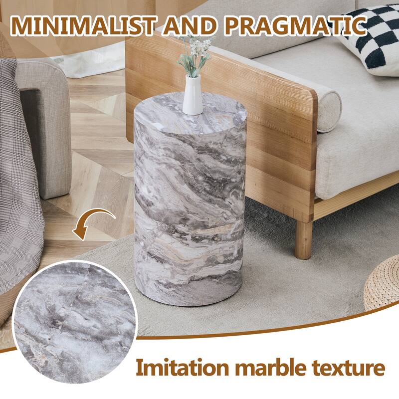 Modern Marble Side Table Accent Table Tea Table with Faux Marble Top, No Assembly Small Round End Table