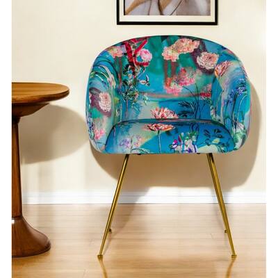 Blue Green And Gold Floral Velvet Dining Arm Chair