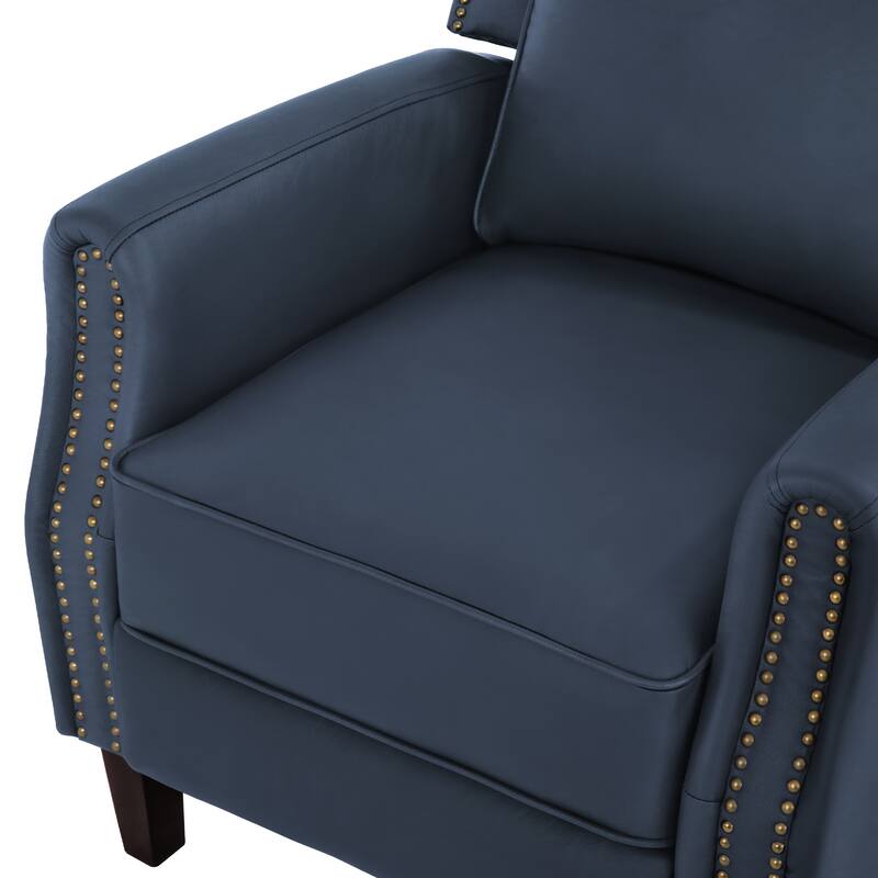 Wooden Frame Genuine Leather Recliner Push Back Recliner Chair with 3 Adjustable Backrest for Living Room, Bedroom