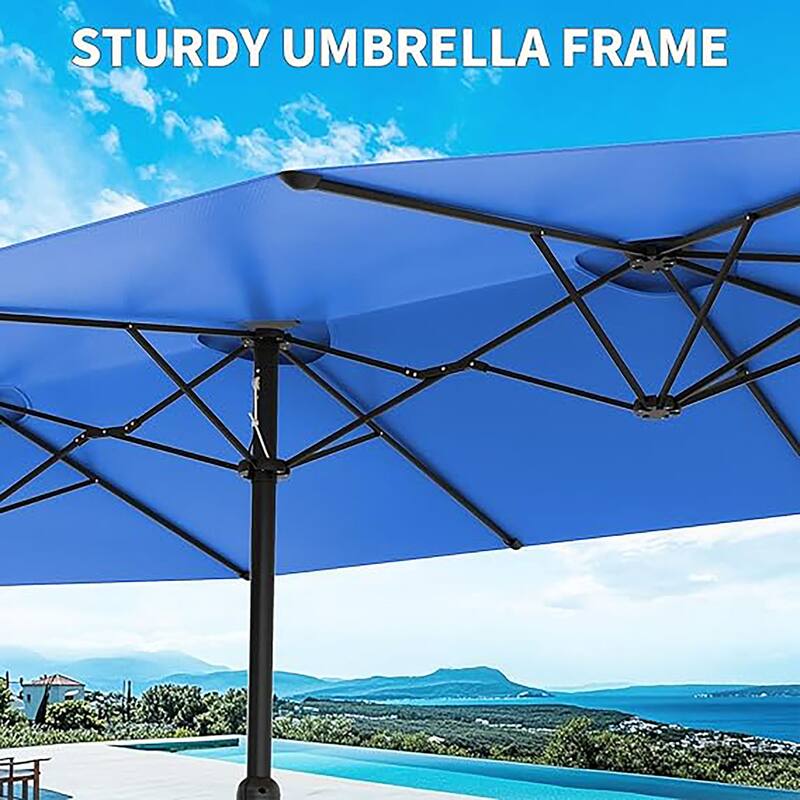15ft Large Patio Umbrellas with Base, Outdoor Double-Sided Rectangle Market Umbrella