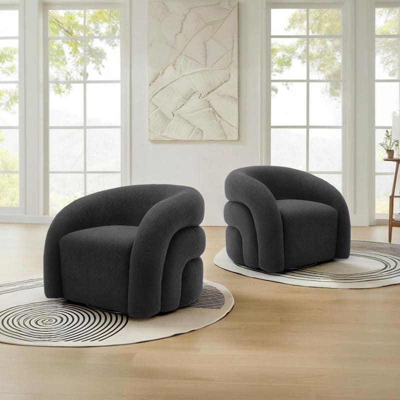 Boucle Swivel Accent Chair Round Barrel Armchair Set of 2
