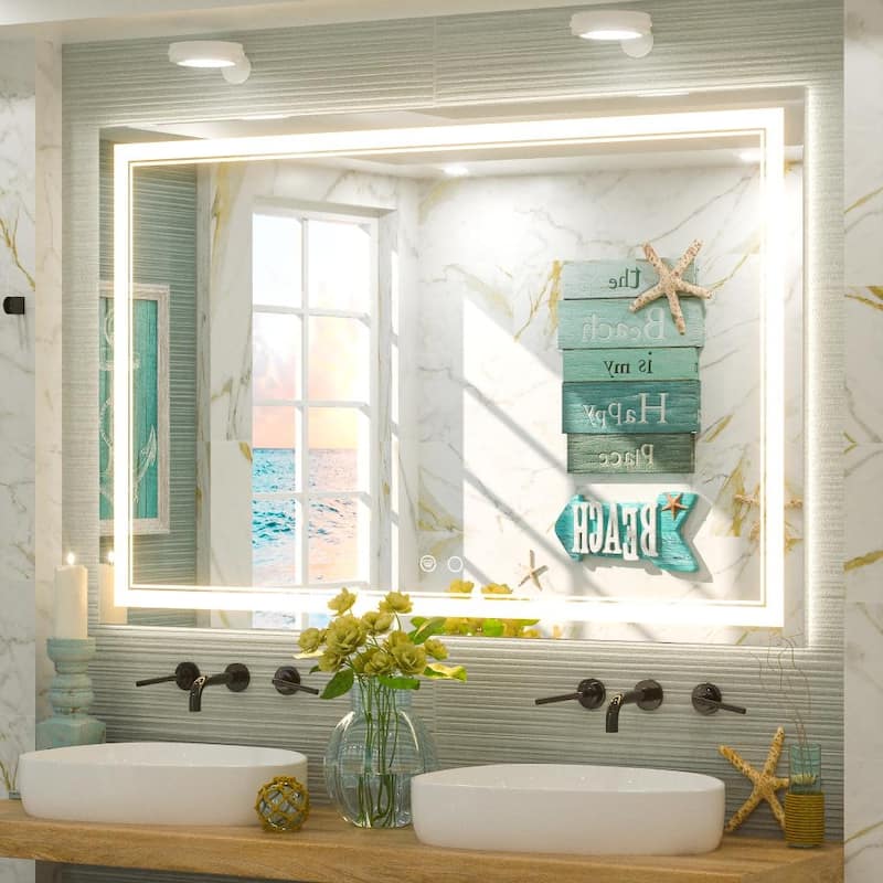 KEONJINN LED Lighted Bathroom Vanity Mirror 3 Colors Lights Wall Mirror