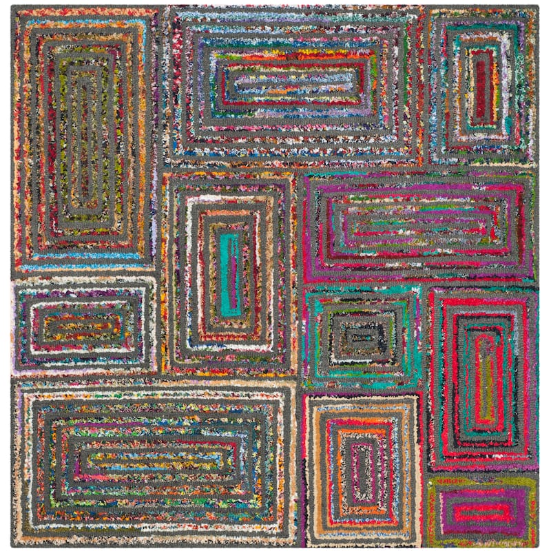 SAFAVIEH Handmade Nantucket Marieka Contemporary Cotton Rug - 4' Square - Charcoal