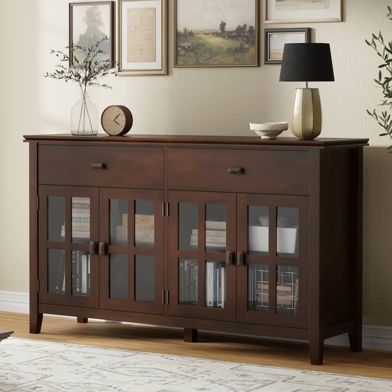 WYNDENHALL Stratford 60" Wide Solid Wood Transitional Large 4 Door Sideboard Buffet - 17"d x 60"w x 34"h - Russet Brown