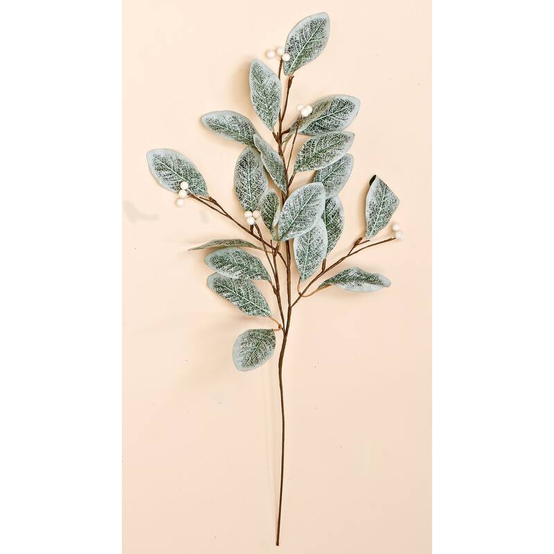 28" Magnolia Spray w/ Leaves & White Berries, Set of 3 - Green