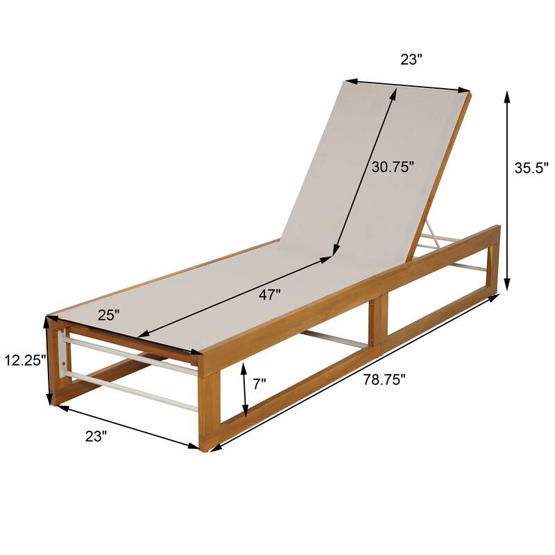 Roomfitters Outdoor Adjustable Chaise Lounge Chair, Poolside Relaxation Lounger with Acacia Frame