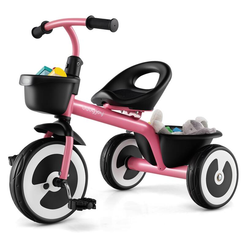 Toddler Tricycle with Adjustable Seat and Storage Baskets for 1.5-5 Years Old-White