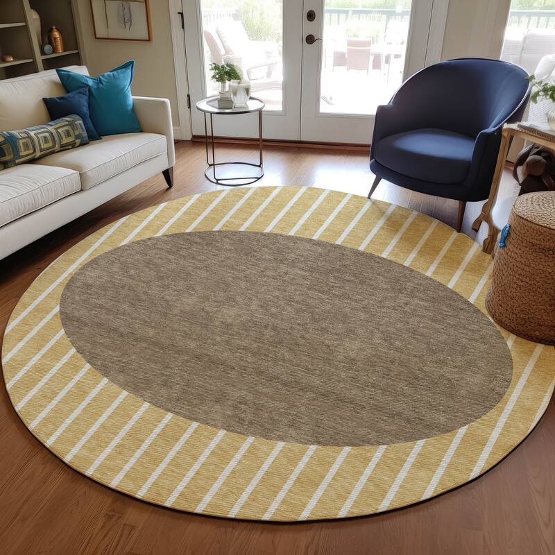 Machine Washable Indoor/ Outdoor Modern Sunrise Chantille Rug - Wheat - 8' x 8'