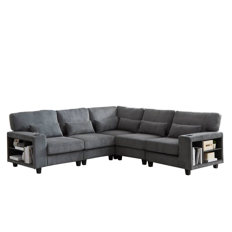 102.75" Corduroy L-Shaped Modular Sectional Sofa with Storage