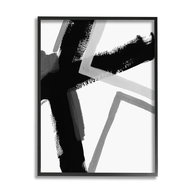 Stupell Bold Angle Abstract Design Black Grey Lines Framed Wall Art