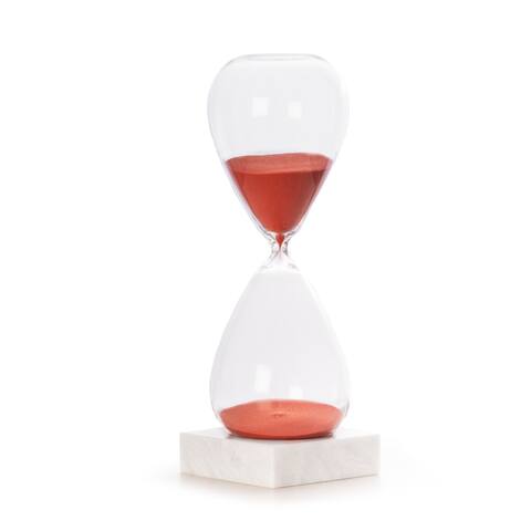 90 Minute Crystal Sand Timer with Red Orange Sand and Marble Base