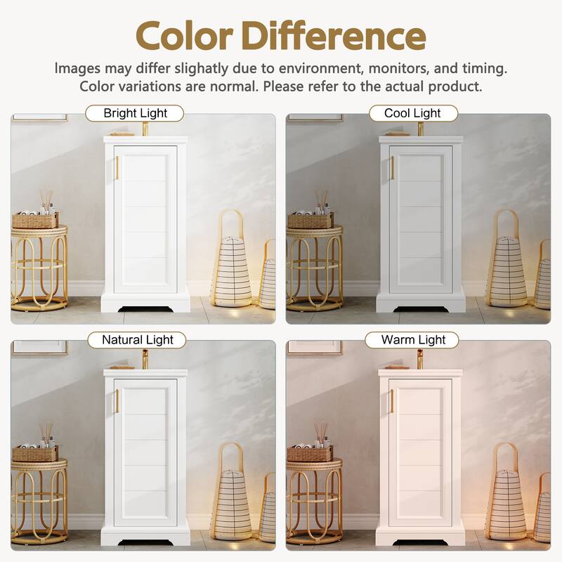 16" Small White Bathroom Vanity with Ceramic Sink, Freestanding Single Sink Bathroom Cabinet with Soft Closing Door - 16 Inch
