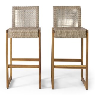 Elon Outdoor Wicker Barstools (Set of 2) by Christopher Knight Home - 21.00" W x 18.00" D x 43.50" H