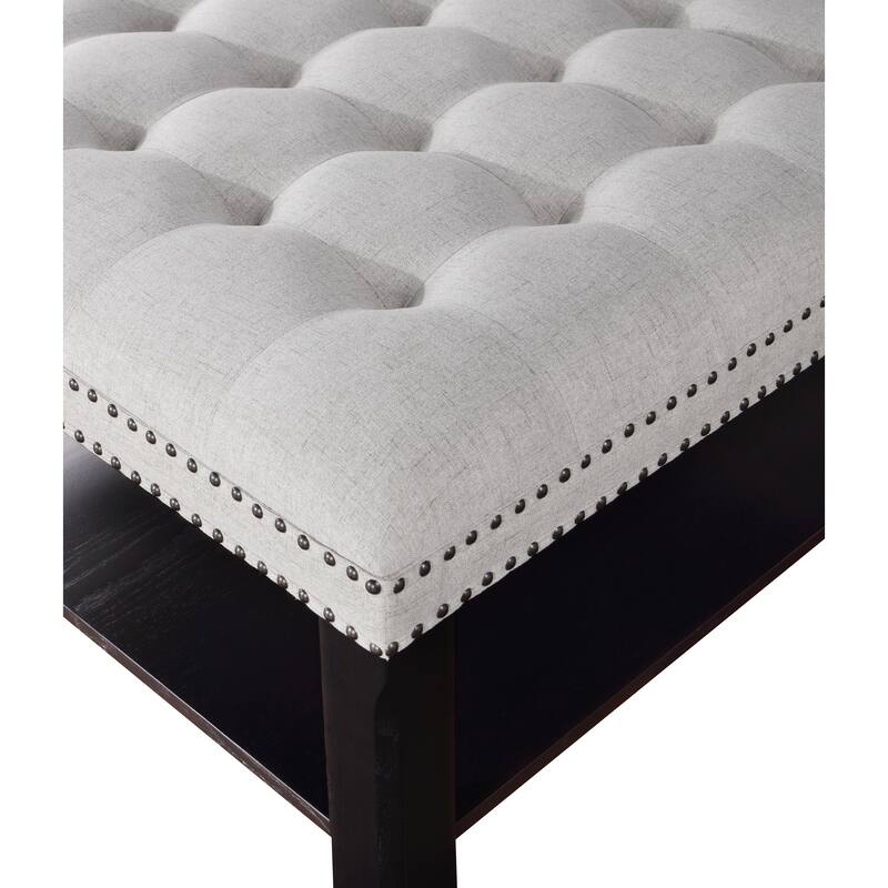 Transitional Linen Tufted Nailheads Cocktail Ottoman with Storage by Furniture of America